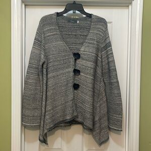 Willow - gray, black and oat knit - unique large buttons - cardigan- size S